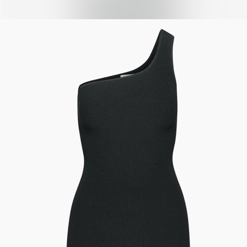 Babaton One-Shoulder Black Ribbed Bodycon Dress